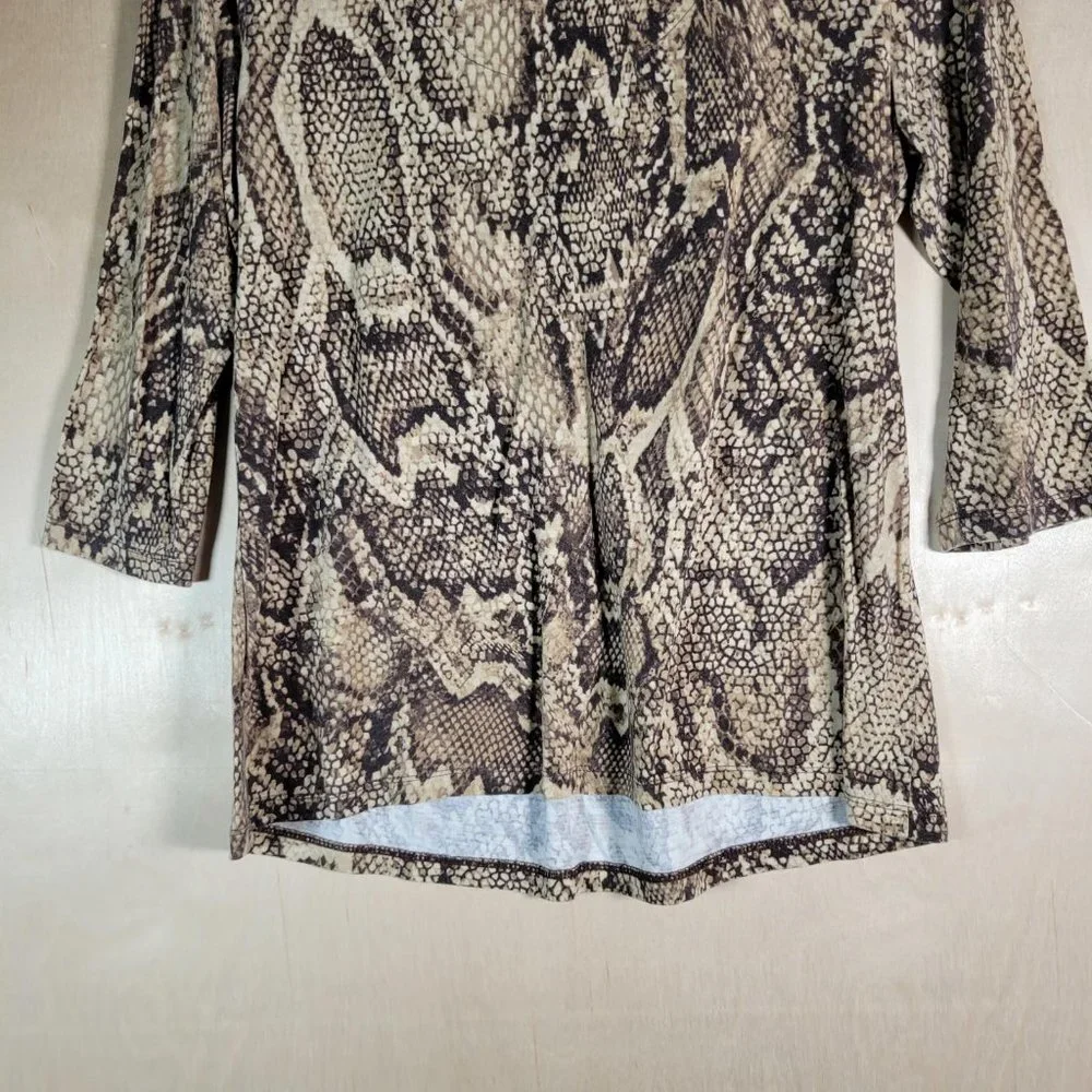 LIZ CLAIBORNE Brown Snake Animal Print V Neck Shirt Women Size L - Picture 9 of 9